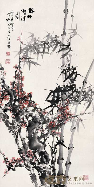林金定 梅竹双清图 镜心 137×69cm